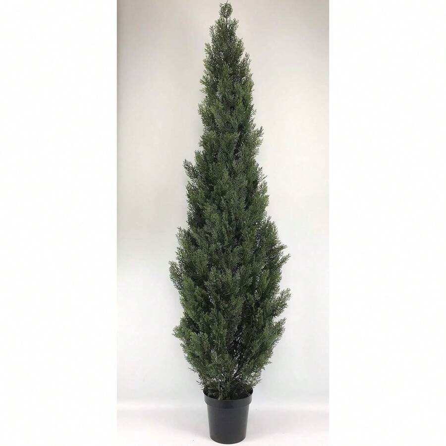 One 8 Foot Outdoor Artificial Cedar Topiary Tree Potted UV Rated Plant