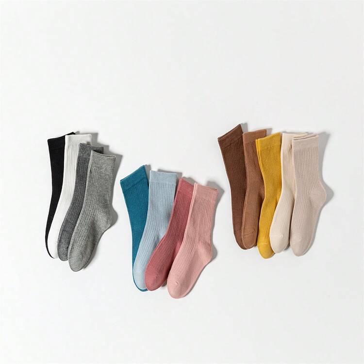 4 pairs of solid color mid-calf children's round socks for boys and girls, open comfortable casual socks, suitable for children and teenagers to wear outdoors - White - View 4