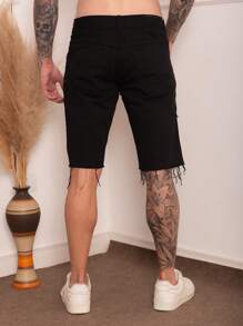 Men Denim Shorts - 黑色 - 查看 2