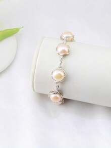 法式風格天然珍珠手鍊，時尚精美酷炫優雅復古女士珠寶 - 淺粉色 - 查看 4