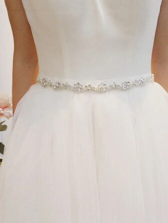 1 件重型人造珍珠和水钻装饰波浪形新娘婚纱腰带，欧美风格优雅万圣节