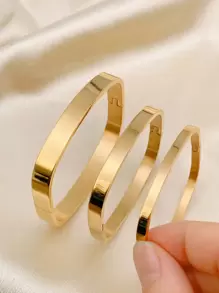 Minimalistische Glänzende Quadratische Design High-end Damen Gold Armreif Mit Mehreren Größen Als Tägliches Accessoire