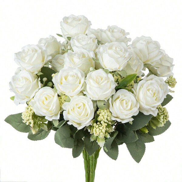 1/3 pièces Fleurs artificielles Bouquets de roses en soie Faux fruits en mousse pour décorations de printemps et d'automne, bouquet de mariée de la Saint-Valentin, vase de mariage pour la maison, la chambre, la salle à manger, la chambre, la salle de bain, la cuisine, la fête des mères, l'anniversaire, les accessoires de fête, la décoration de jardin extérieur