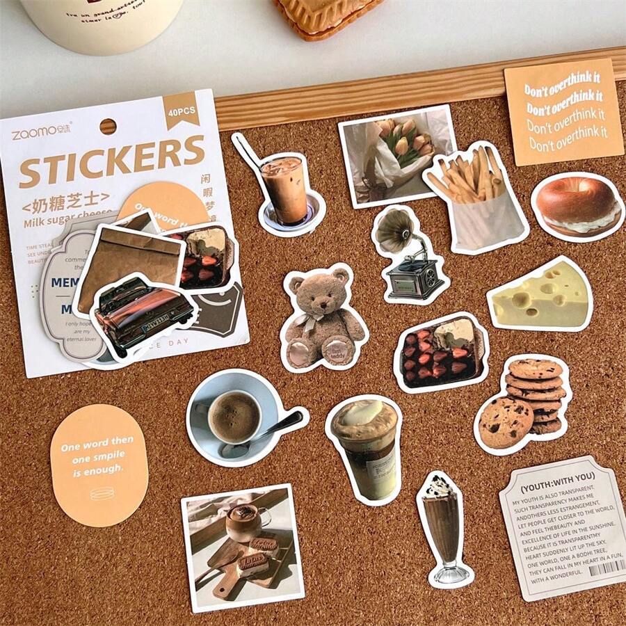 40pcs Cute Cartoon Decorative Stickers, Multi-Purpose Stickers For Luggage, Diary Back To School - Yellow - View 1