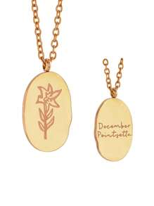 1 件刻有个性化不锈钢椭圆形生日月份花朵和友谊项链，适合青少年生日礼物和日常佩戴