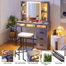 Vanity With LED Lights, Makeup Vanity Desk With Charging Station,Vanities Set With LED Mirror, Vanitys Dressing Table With 6 Drawers/Stool As Gifts For Women - 灰色 - 查看 4