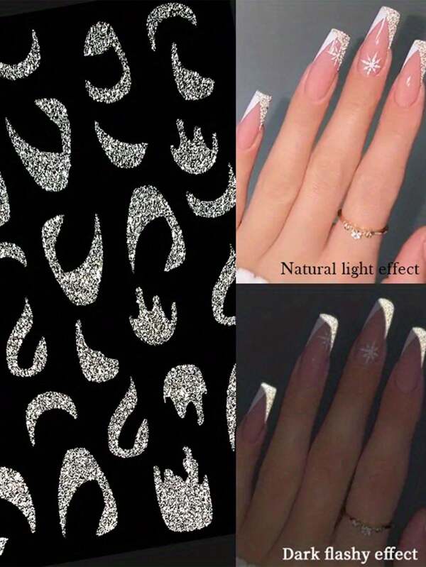 1 Feuille Autocollants Décoratif 3d Pour Ongles Avec Des Lignes Charms, Conseils De Transfert D'art D'ongle Pour Manucure, Décoration Avec Des Paillettes Argentées Réfléchissantes