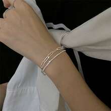1pc Fashionable Personalized Shiny Stars Double Layered Silver Bracelet For Women - Silver - View 3
