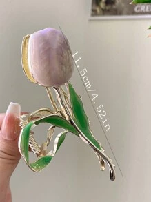 1入組女士紫色合金鬱金香設計法式髮夾，適用於髮髻和裝飾髮鉗 - 紫色 - 查看 2