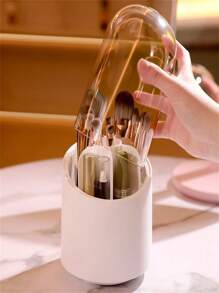 1pc Cosmetic Brush Organizer Luxury Translucent Rotating Lipstick & Eye Shadow Storage Box With Divided Slots - White - View 6