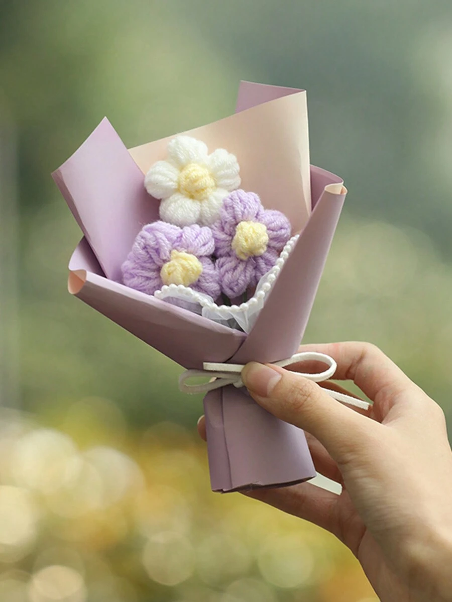 1 bó hoa dệt kim thủ công, trang trí nhà tự làm cắm hoa để làm quà tặng lễ hội sáng tạo