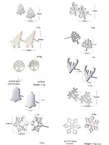 1雙女士不銹鋼雪花聖誕樹馴鹿鈴鐘和時鐘形耳釘,聖誕節禮物 - 聖誕節系列 - 查看 10