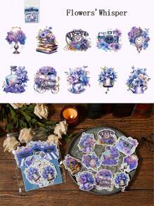 20pcs/pack Weekend Flower Shop Series Special Oil And Paper Flowers Collage Stickers - Blue - View 3