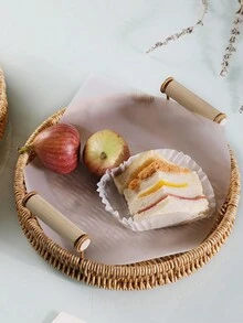 1個帶手柄的藤織水果盤,適用於早餐;日式麵包籃適用於下午點心 - 木質色 - 查看 7