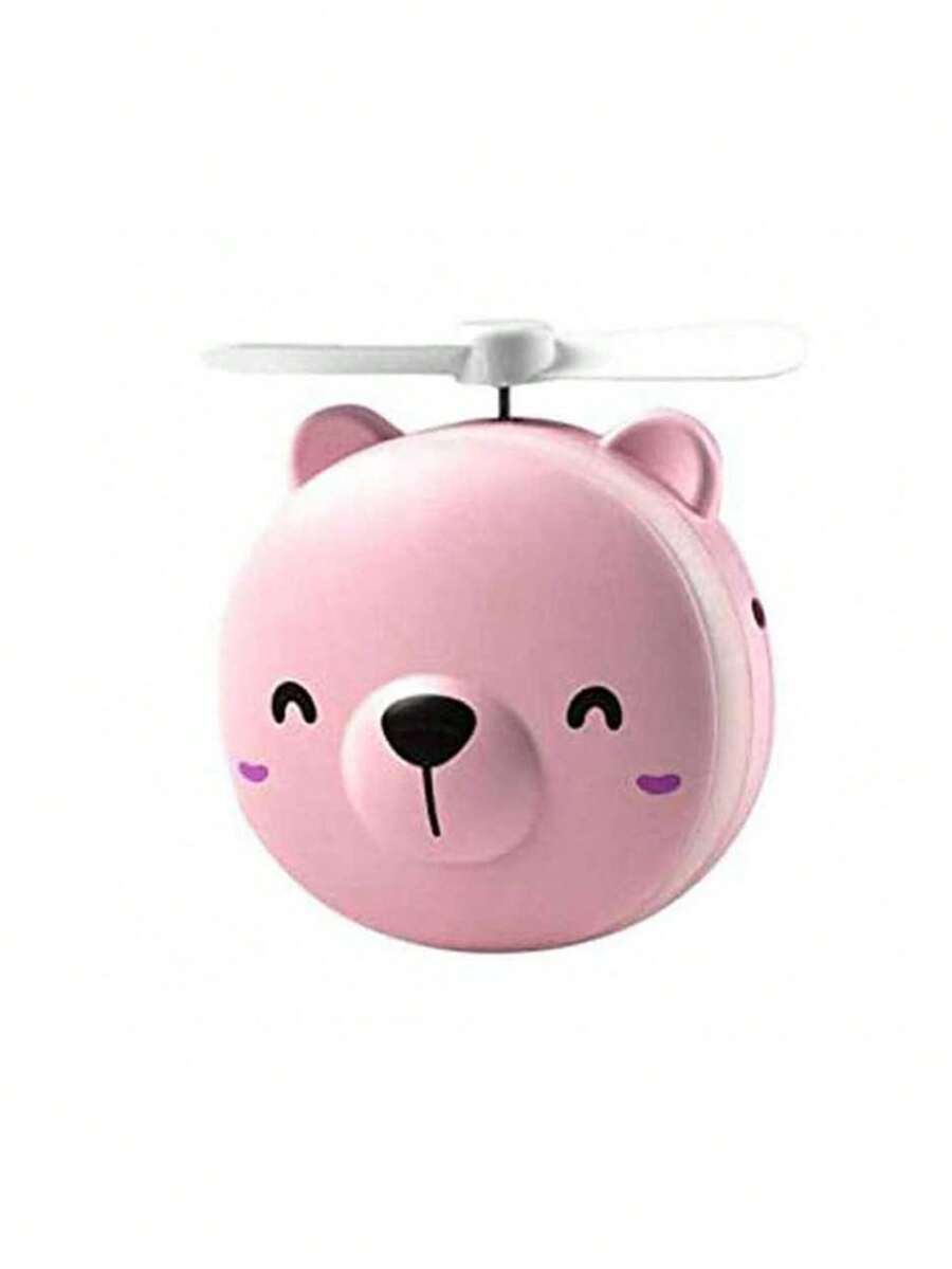 Bear Mirror Led Light Portable Makeup Fan - Pink - View 1
