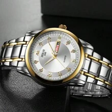 Deblve全新男士石英鐘,鑽石裝飾,防水,不銹鋼錶帶,日期顯示 - 白色 - 查看 4
