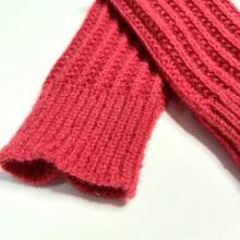 1對時尚女士純色針織無指手套,取暖保暖 - 紅色 - 查看 5