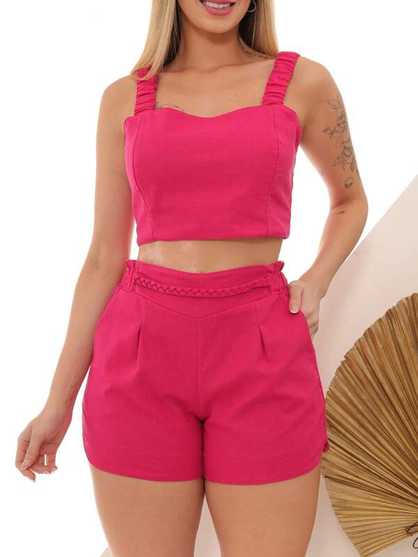 Conjunto de linho regata que amarrar atrás e short