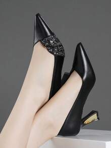女性尖頭粗跟泵 - 黑色 - 查看 2