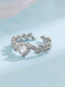 1pc Sweet Pink & Bow Knot Decor Open Ring For Women Party - Silver - View 3