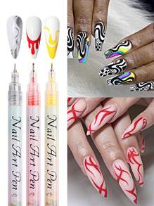 6pcs Nail Art Painting Graffiti Pen Set, Black And White Gold Silver Painting Markers 0.5mm Waterproof DIY Quick Dry Nail Line Art Painting Brush Nail Art Tools - Multicolor - View 4