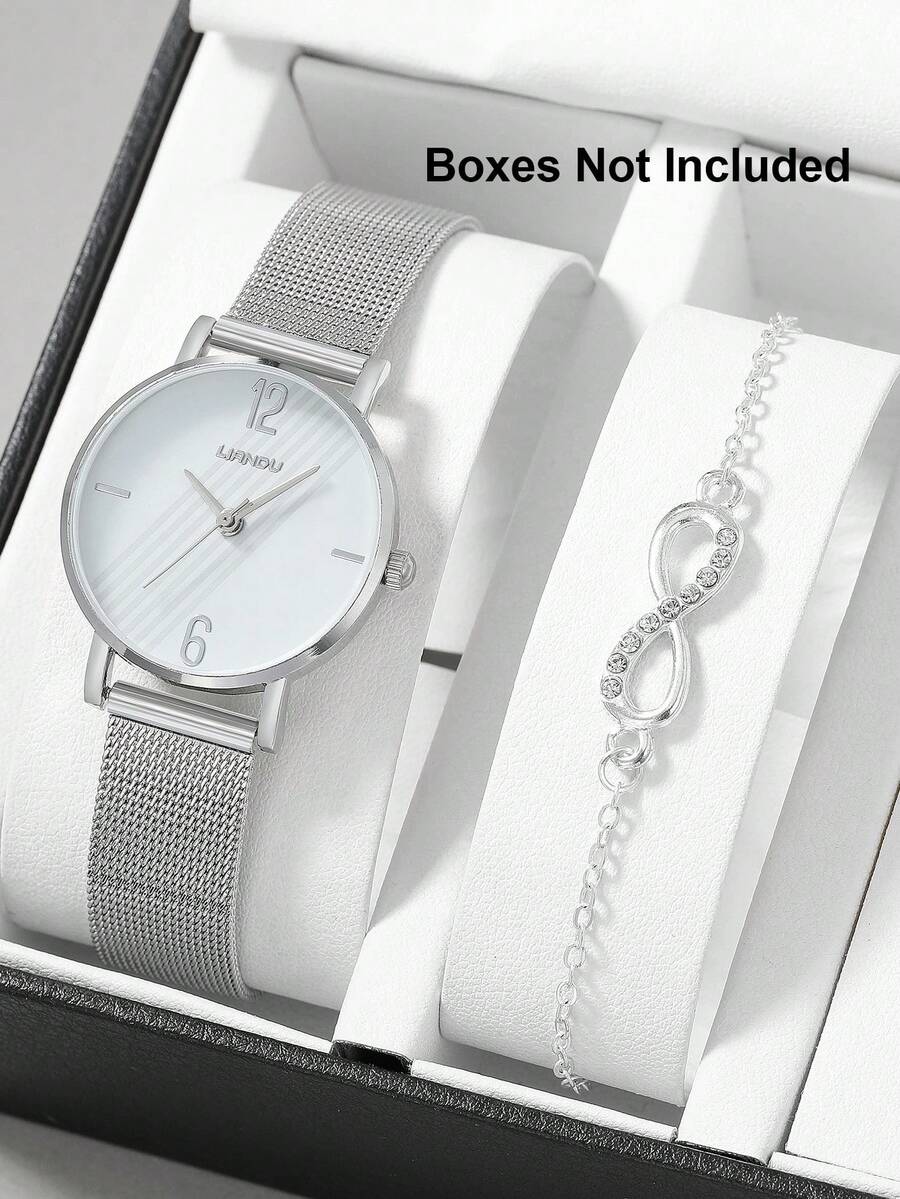 Rclock 1入組圓形指針石英手錶和1入組手環