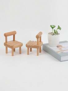 1pc Slouchy Binge-Watching Phone Holder, Wooden Mini Stool Stand Decor, Universal For Phone & Tablet - Khaki - View 4