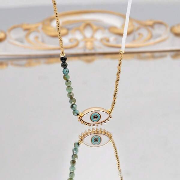 1pc Natural Pearl & Shell & Seed Beaded Clavicle Chain Necklace, Bohemian Style