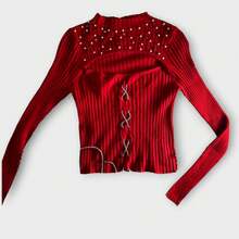 Blusa manga larga con pedreria - Rojo - Ver 1