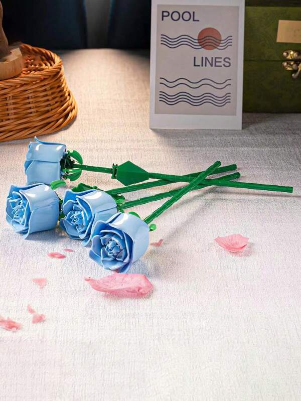 1pc Miniature Building Blocks Assembly Rose Flower With Multiple Colors, Valentine Gift Eternal Rose Bouquet Style Toy That Can Be Used As A Gift Or Decorative Ornament To Display Room Decoration