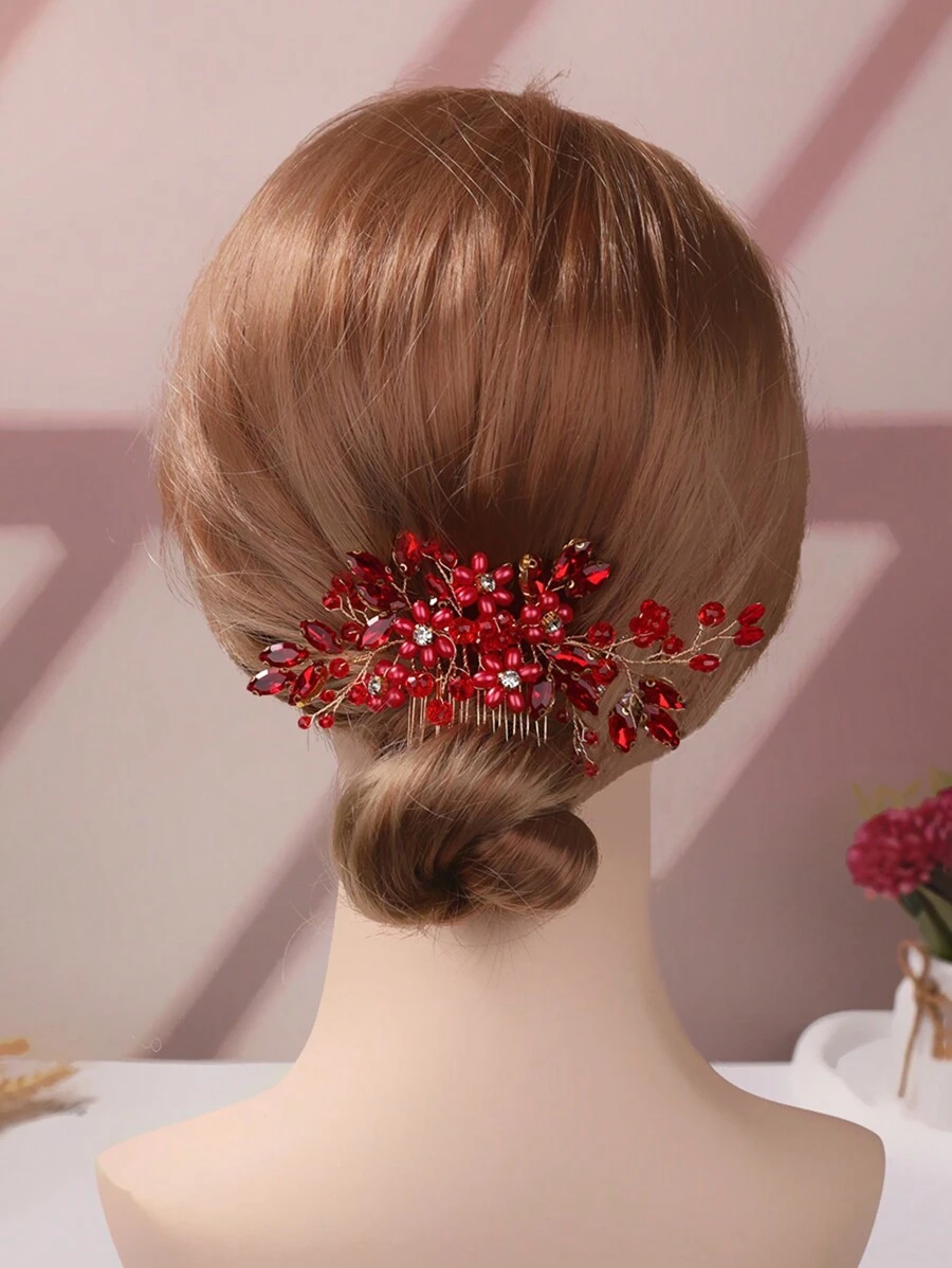 1入款時尚復古風格女式發夾,附珍珠、鑽石和花朵裝飾