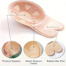 1 /3 pairs of women's silicone strapless adhesive bra, rabbit ear self-adhesive adhesive bra, non-trace silicone invisible bra, breast lift adhesive bra, reusable silicone nipple stickers, women's underwear and underwear accessories, suitable for wedding dresses, party dresses