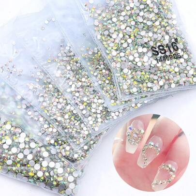 1440pcs/Bag Crystal AB Color Non Hotfix Crystal Flatback Nail Rhinestone DIY Nail Charms Nail Gems Nail Supplies