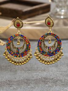 1 對復古波西米亞風格水鑽和鐘形裝飾女式吊墜耳環 - 復古 - 查看 12