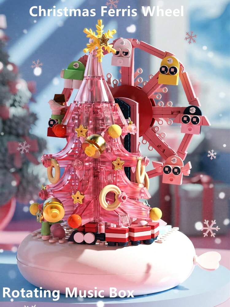 ピンククリスタルクリスマスツリービルディングブロック、回転観覧車と