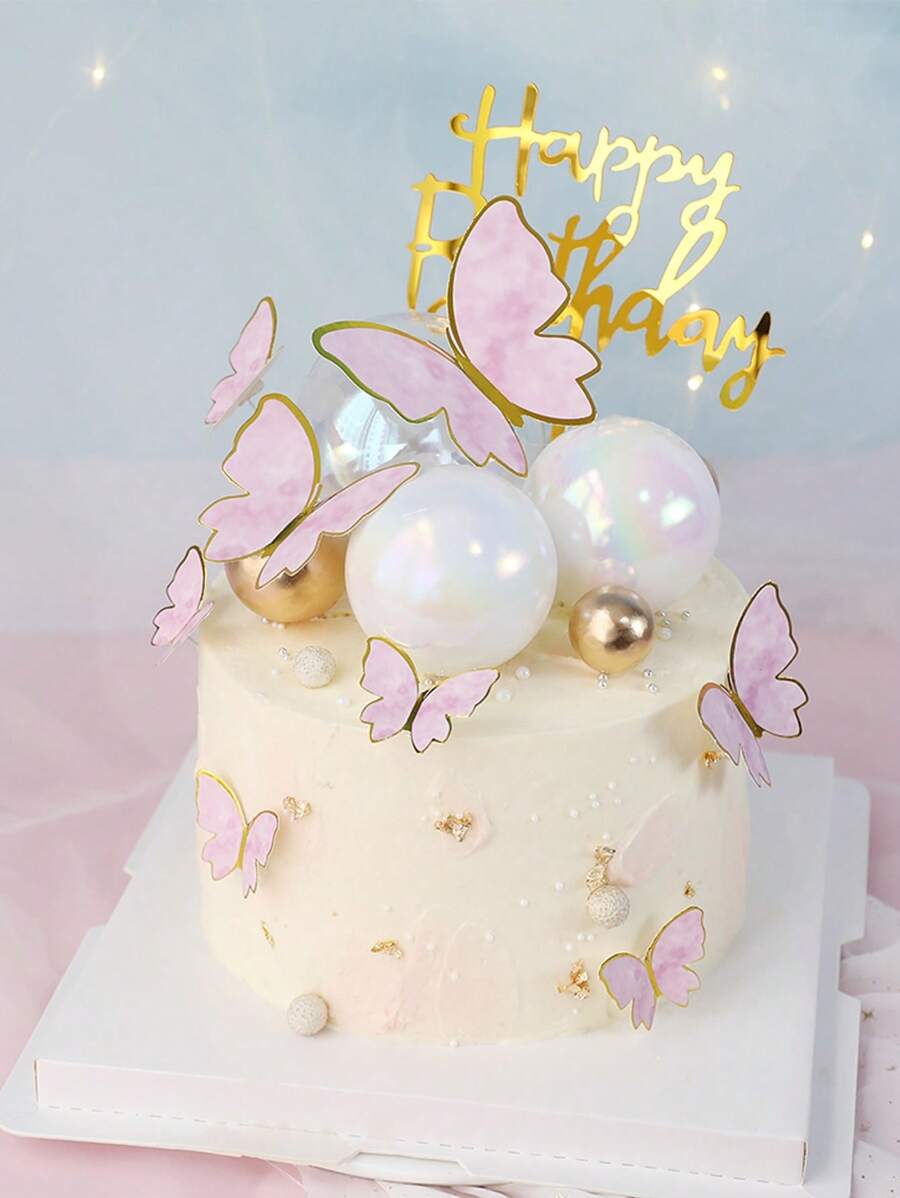 10 piezas Decoraciones de pastel con mariposas, Toppers de pastel con mariposas - Rosa - Ver 1