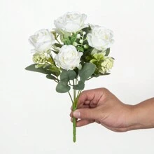 1/3件人造絲綢玫瑰花束配仿真泡沫水果，春季與秋季裝飾，情人節新娘花束，婚禮花瓶，適用於家居、房間、餐廳、臥室、浴室、廚房裝飾 - 白色 - 查看 5