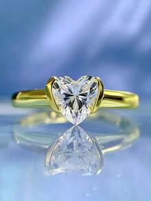 1顆浪漫心形立方氧化鋯女戒,適用於情人節禮物、婚紀念日晚宴珠寶