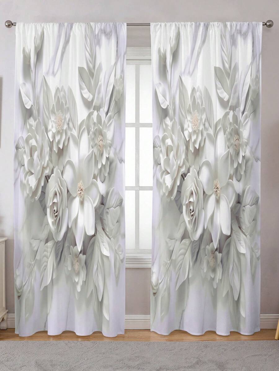 1 Pieza Cortina Impresa Digital Con Patrón De Flores 3d - vistoso - Ver 1