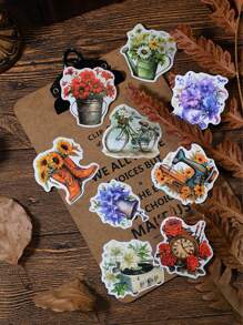 20pcs/pack Weekend Flower Shop Series Special Oil And Paper Flowers Collage Stickers - Blue - View 2