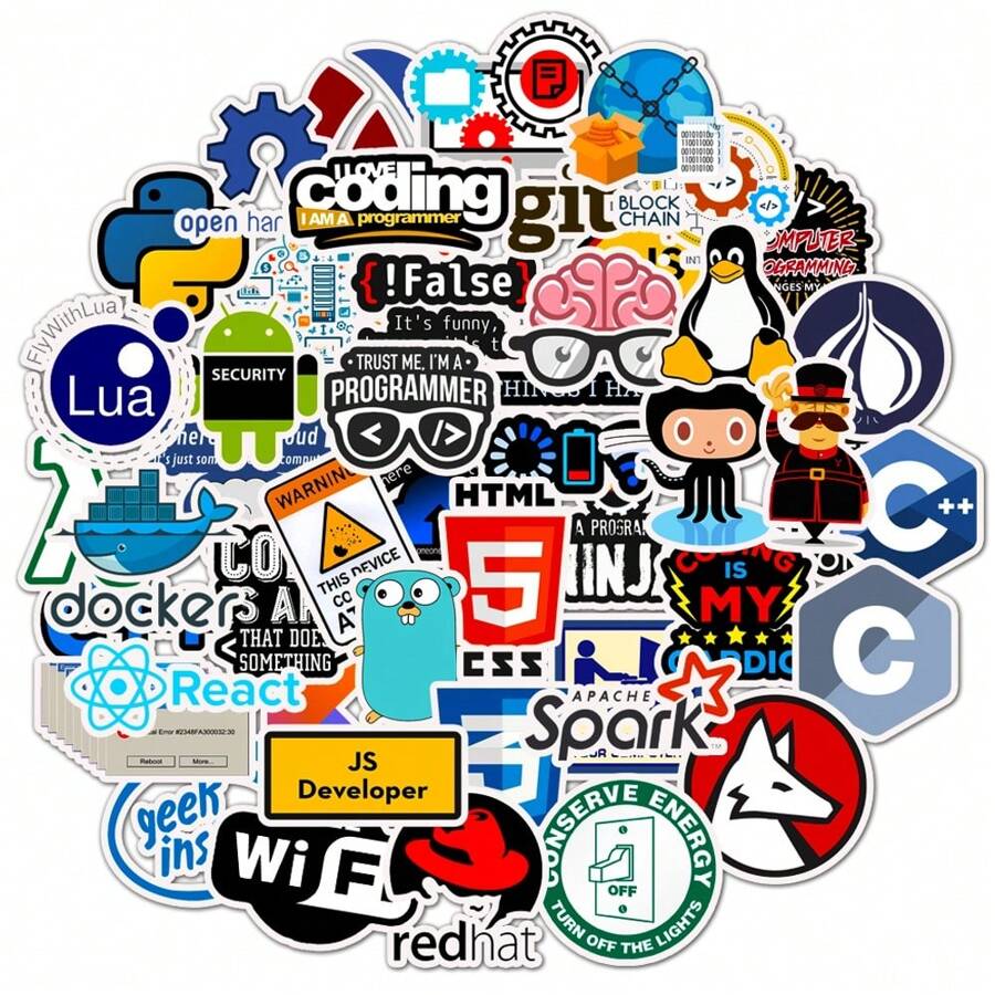 50PCS Programmer Stickers Developer Stickers Tech Stickers Linux Stickers Graffiti Aesthetics Decor Vinyl Waterproof Stickers for Water Bottle,Computer,Laptop,Phone,Luggage,Notebook