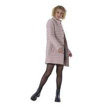 Shyla Women's Long Padded Jacket With Button Collar - Pink - View 4