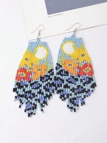 1對歐美新原創設計波西米亞風格流蘇手編長耳環,適合秋冬季節,是送給最好的朋友或情人節禮物的理想選擇 - 彩色 - 查看 11