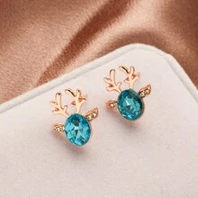 1對時尚個性優雅的合金水晶寶石鹿角立體聖誕麋鹿耳環，為女性假日聖誕禮物 - 麋鹿耳環 - 查看 10