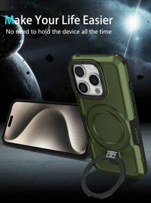 父亲节新品发布-一套手机壳和磁性支架：高级全保护壳配有光滑的磁性隐藏支架。兼容 Apple Iphone 7/8/Plus/X/Xs Max/Xr/11/12/13/14/15 Pro Max 和 Galaxy S20/S21/Ultra/A04/A05/A14/A15/A24/A25/A34/A54s，还兼容小米、Oppo、Vivoredmi13c 等。 - 軍綠色 - 查看 3