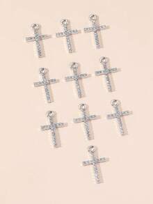 10pcs Rhinestone Cross DIY Pendant - Silver - View 1