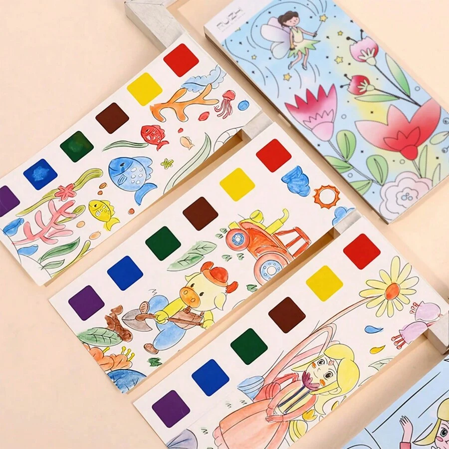 4 Themes Diy Watercolor Coloring Books - Multicolor - View 1