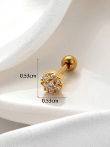 1 件簡約時尚不銹鋼微鑲錐形吊墜幾何耳夾和花形軟骨耳環