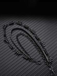 1入金屬裝飾腰鏈,嘻哈風格男士鏈掛,時尚牛仔和朋克褲鏈,時尚配件 - 黑色 - 查看 5