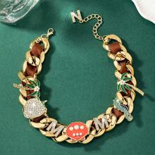 1pc Unique Design Exaggerated Faux Pearl & Thick Chain Necklace, Hip Hop Style Unisex Fashion Accessory